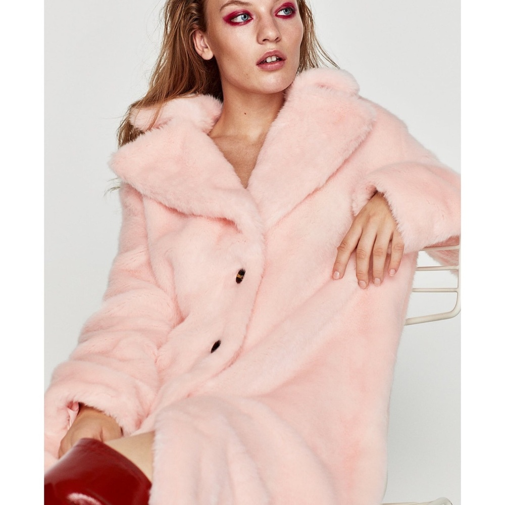 NWOT Zara Pink Faux Fur Coat